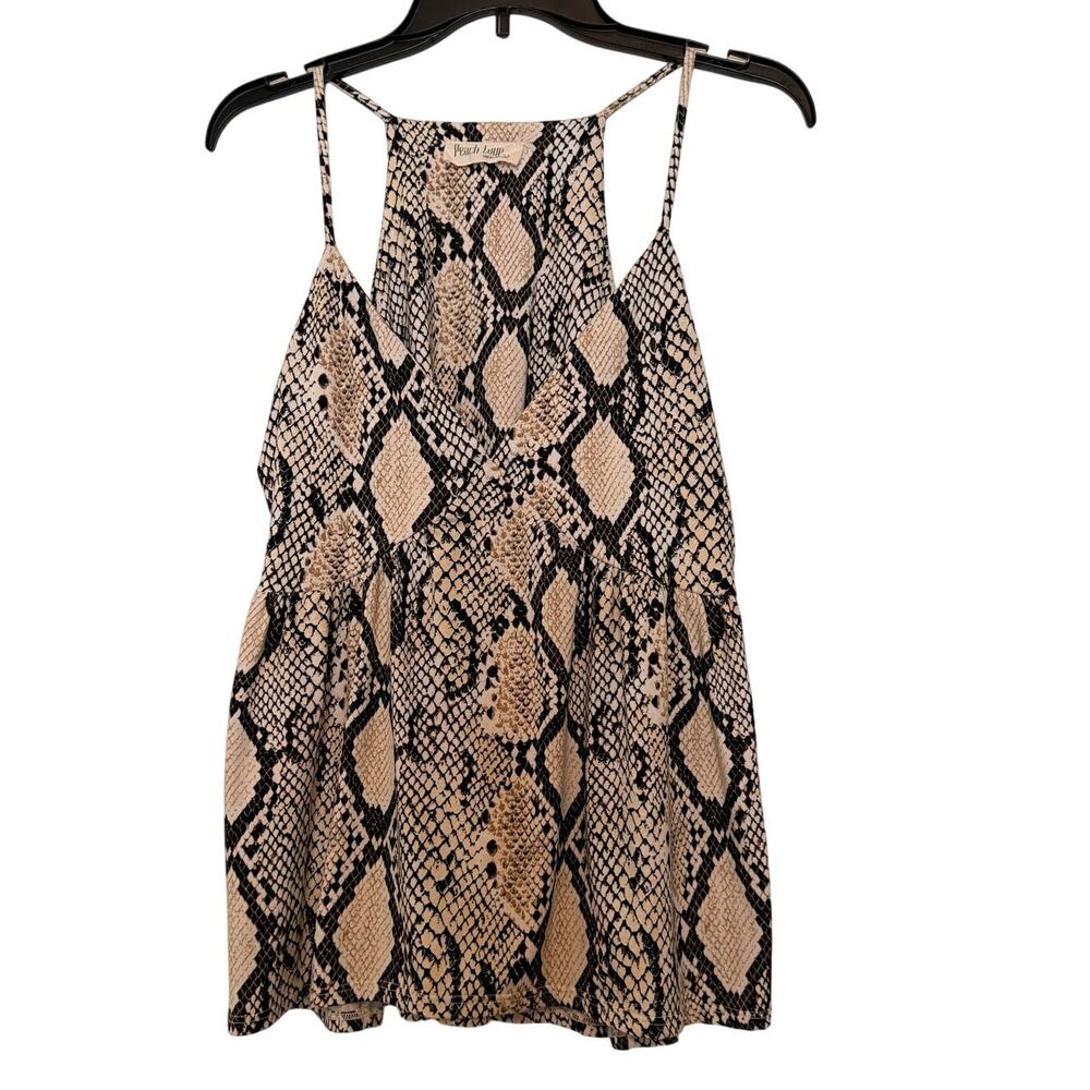 Peach Love California Women’s L Snake Print Babydoll Cami Tank Top Racerback